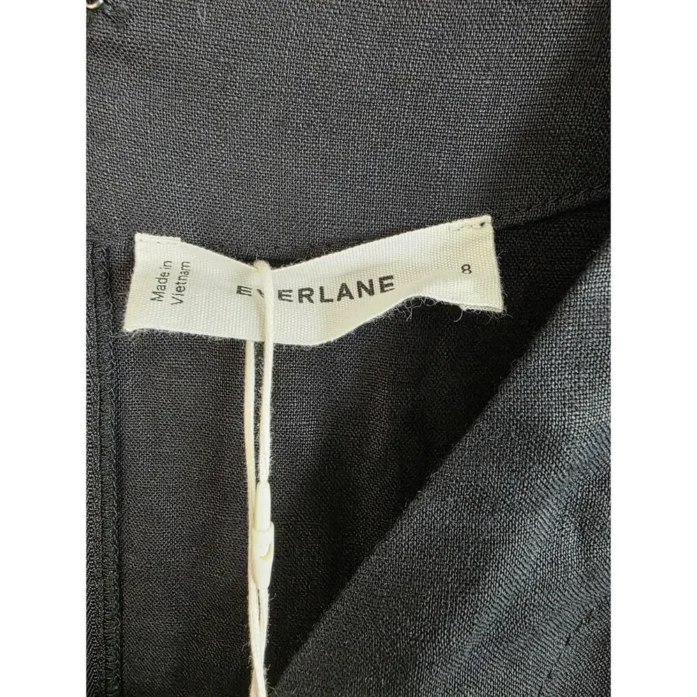 NEW Everlane The Wrap Linen Black Wrap-Front Wide-Leg Short Sleeve Jumpsuit 8